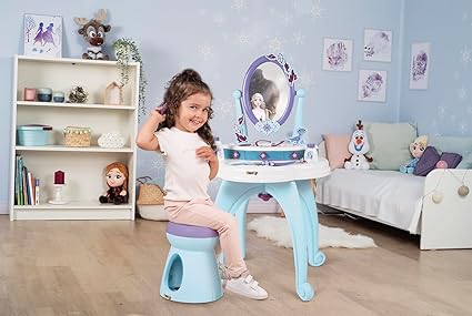 Smoby Disney, Frozen 2 in 1 Hairdressing Table, 10 accessories: 1 stool, 2 flasks, 1 necklace, 1 plastic headband, 3 rings, 1 bracelet, 1 hair clip, 1 comb, Purple