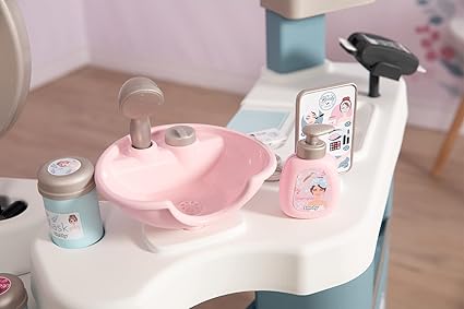 Smoby My Beauty Pretend Play Roleplay Salon with Stool and Mirror, Vanity Station with Lights and Sounds Includes 32 Accessories and Foldable For Storage, For Children From 3+