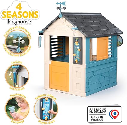 Smoby - 4 Seasons Playhouse for Children includes playful weather activities, Educational outdoor garden house for Kids