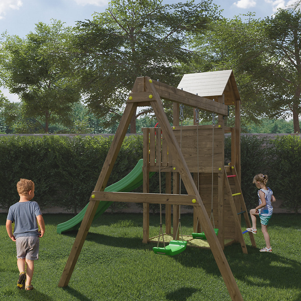 Boomer play centre with double swing and slide