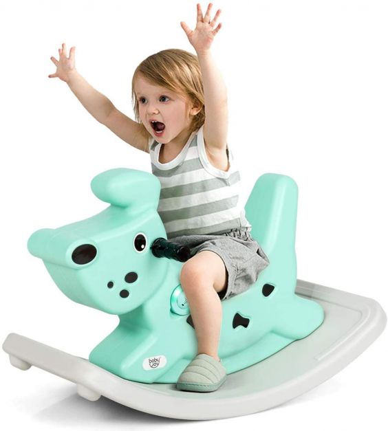 Kids Rocking Horse, Toddler Ride On Toy with Grip Handles, Music, and Lights