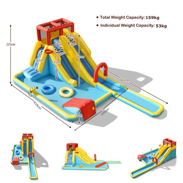 Inflatable Water Park Kids Bounce House Double Water Slides Pool