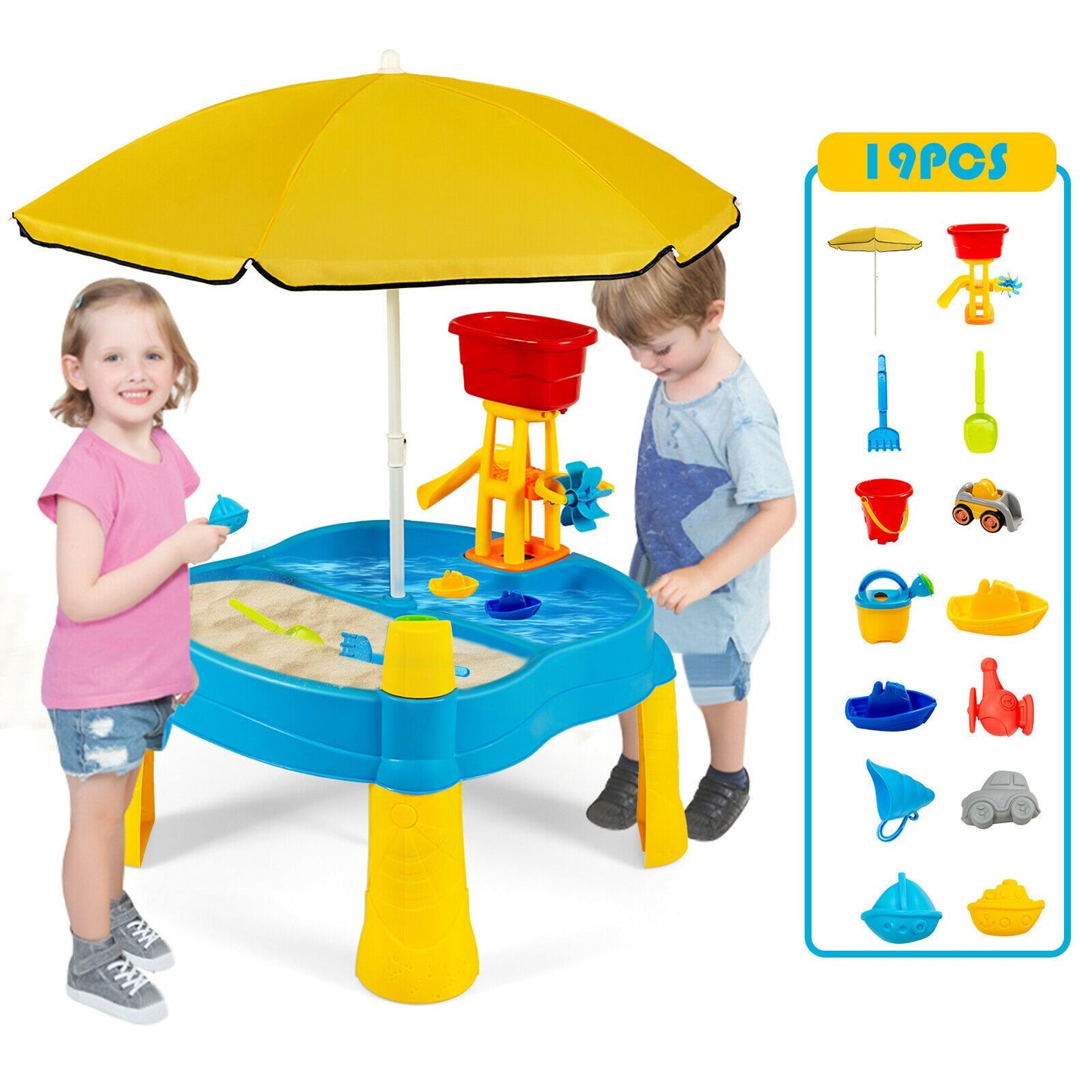 Kids Sand and Water Table Set with Umbrella