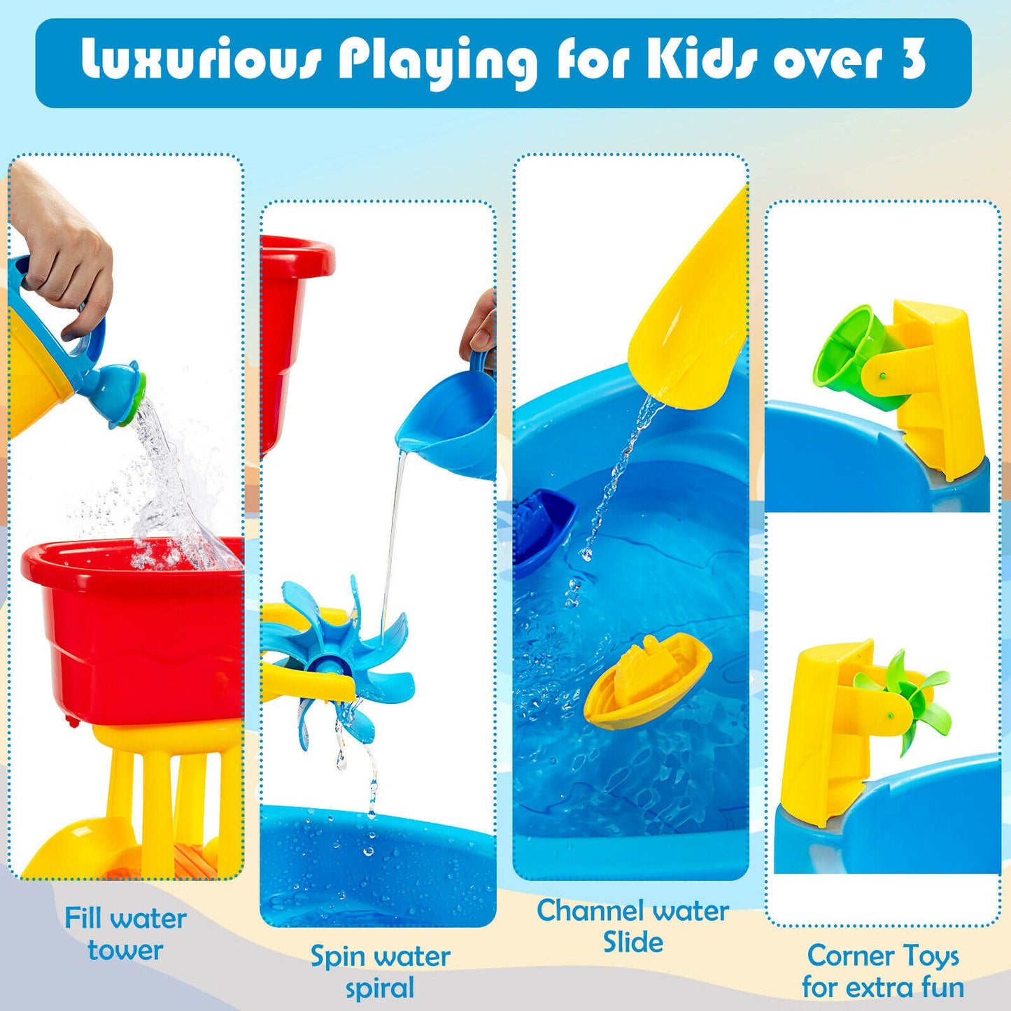 Kids Sand and Water Table Set with Umbrella