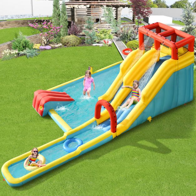 Inflatable Water Park Kids Bounce House Double Water Slides Pool