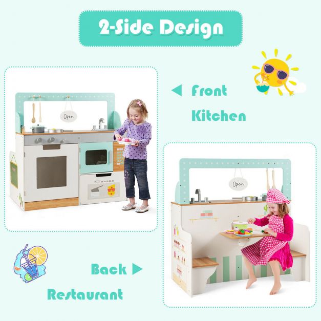 2 in 1 Kids Play Kitchen and Diner with Storage Shelf