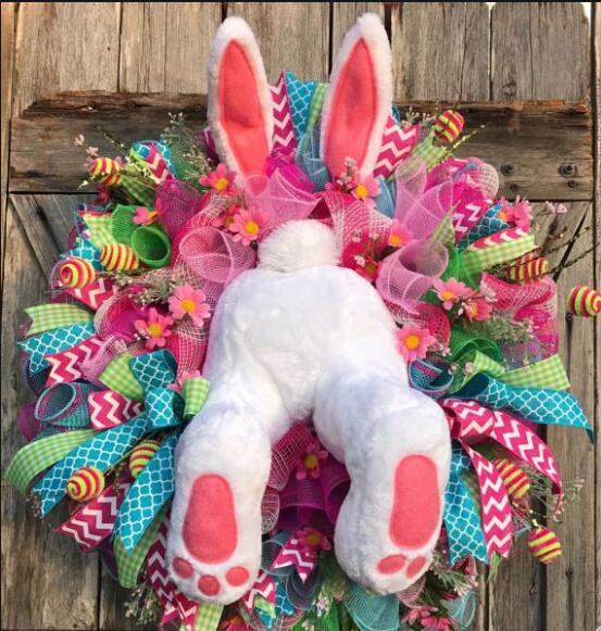 Cute Easter Decoration Rabbit Wreath Lovely Faceless Doll Easter Thief Bunny Butt And Ears Cartoon Rabbits