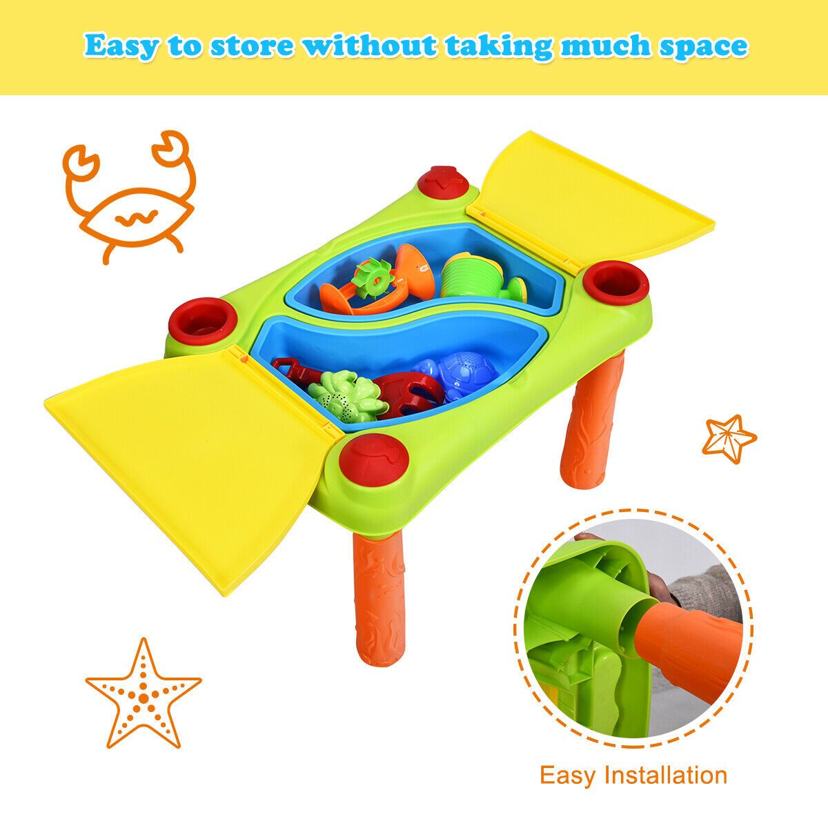 Childrens Beach Activity Table Play Set with 2 Basins