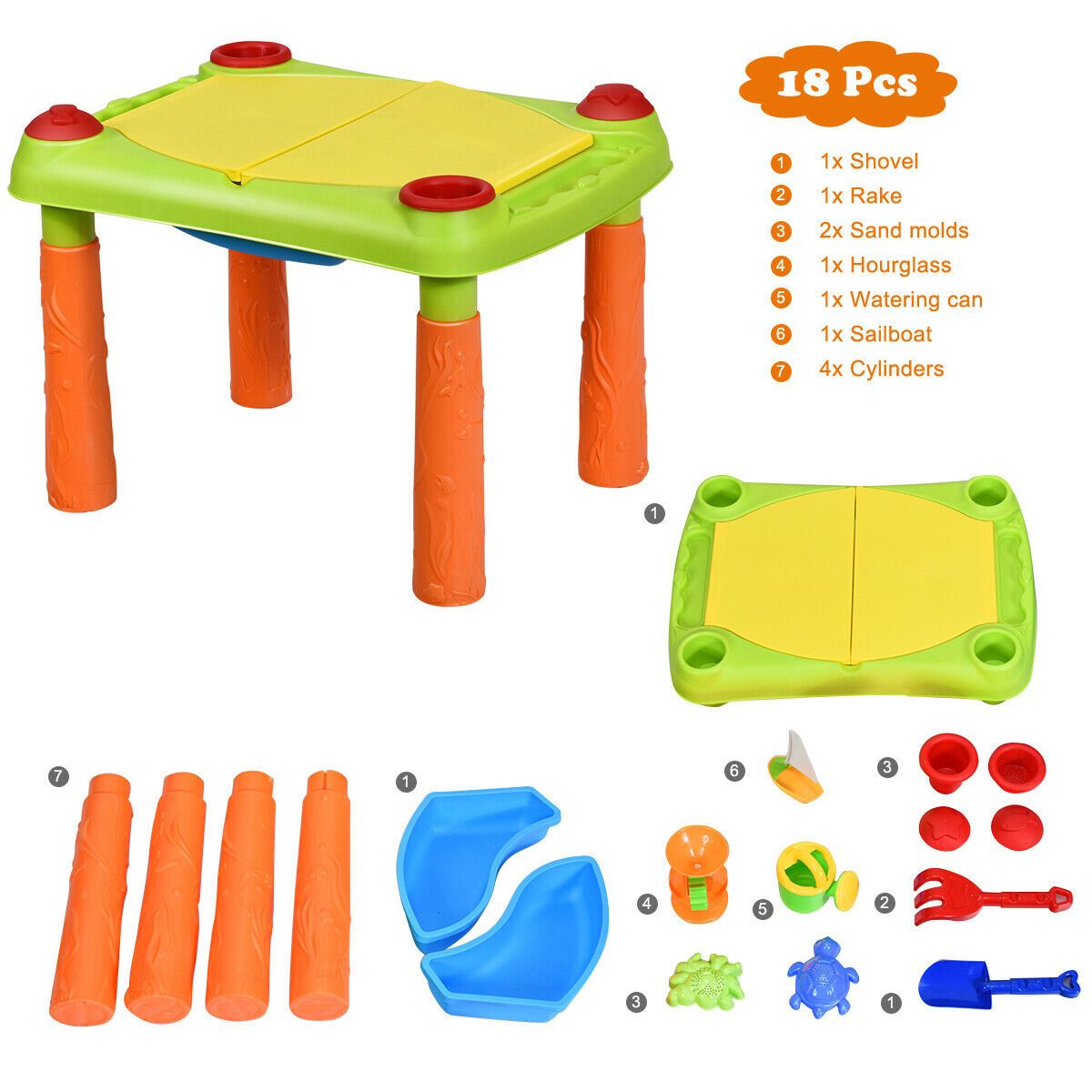 Childrens Beach Activity Table Play Set with 2 Basins