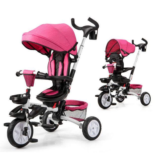 Folding Baby Tricycle with 360° Swivel Seat and Adjustable Canopy