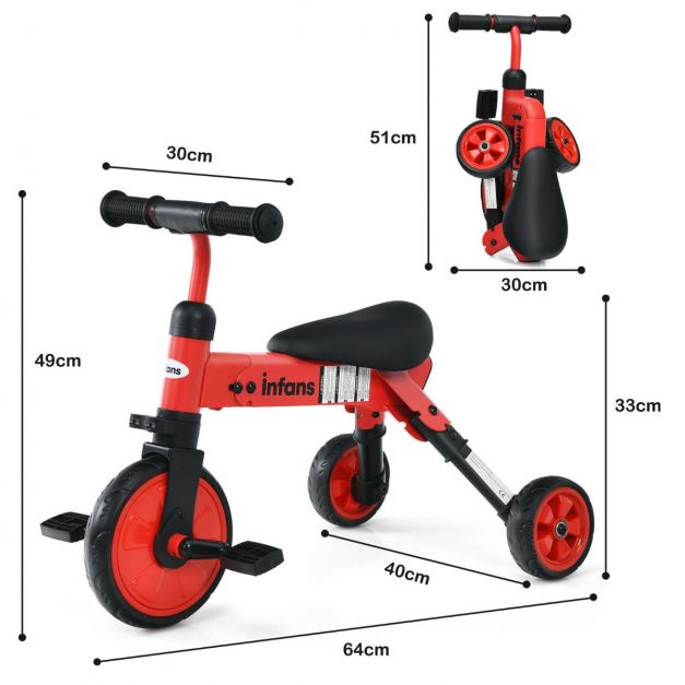 Kids Tricycle Bike with Removable Pedals and PU Seat