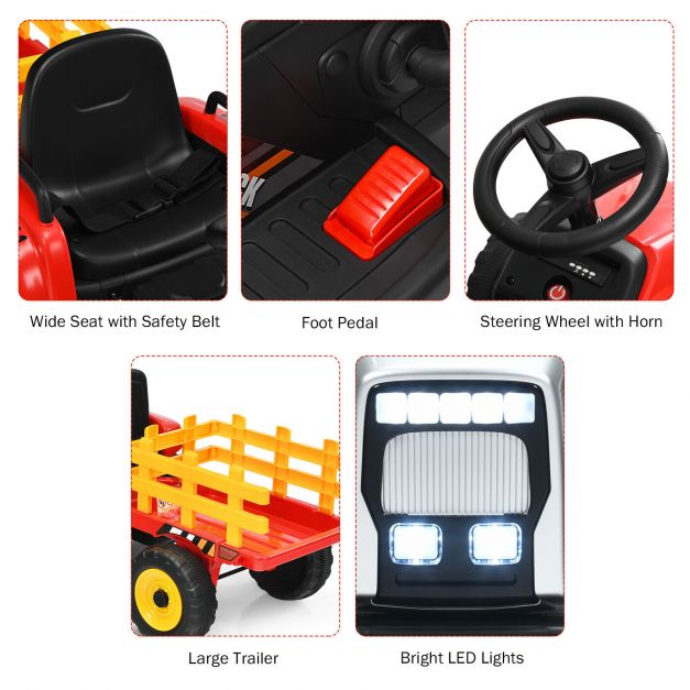 12V Kids Ride On Tractor with LED Lights and Music