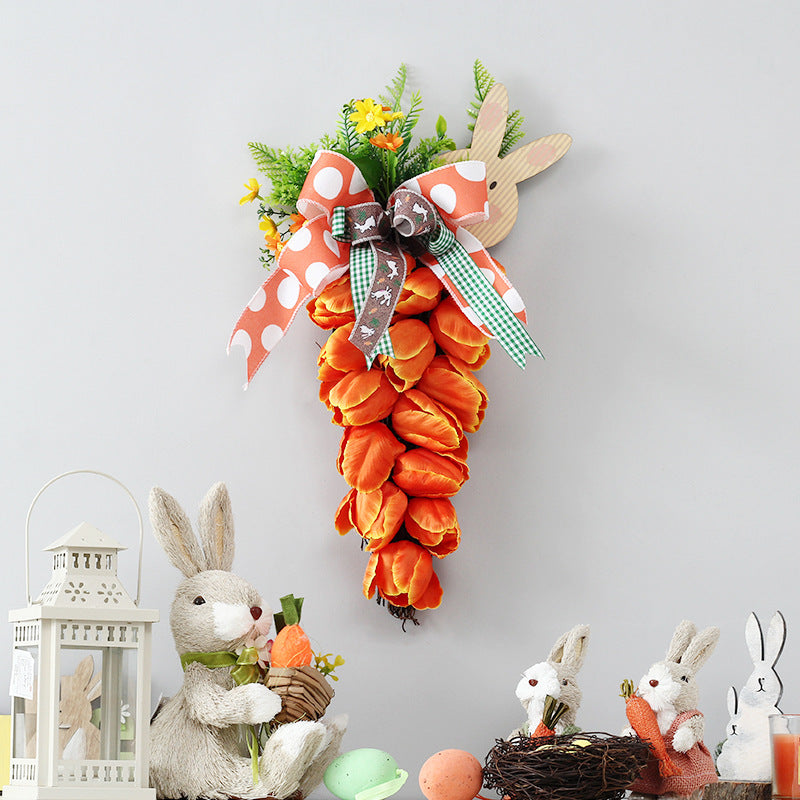 Easter Tulip Carrot Bunny Wreath Door Hanging Decoration