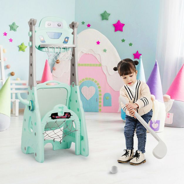 Multi-function Kid's Basketball Hoop Stand Playset with Painting Board