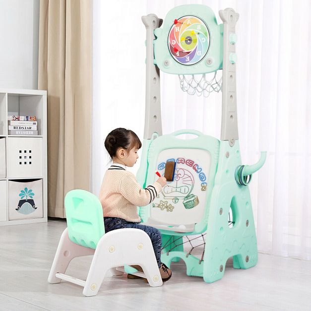 Multi-function Kid's Basketball Hoop Stand Playset with Painting Board