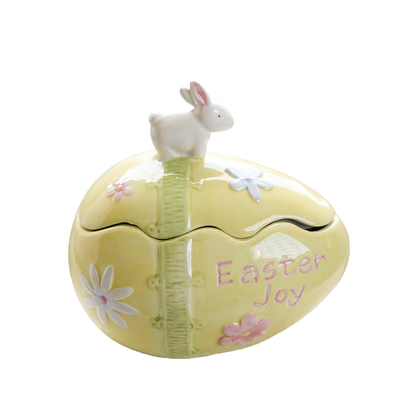 Creative Easter Egg Bunny Storage Jar Sundries Hand-painted Jewelry Box Ceramic decorations Small Ornaments