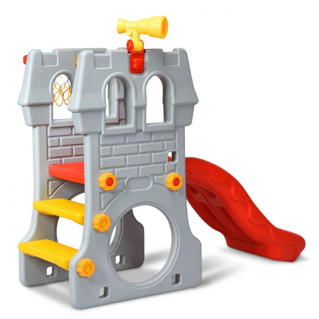 Toddler Climber Castle Slide Set with Basketball Hoop for In / Outdoor