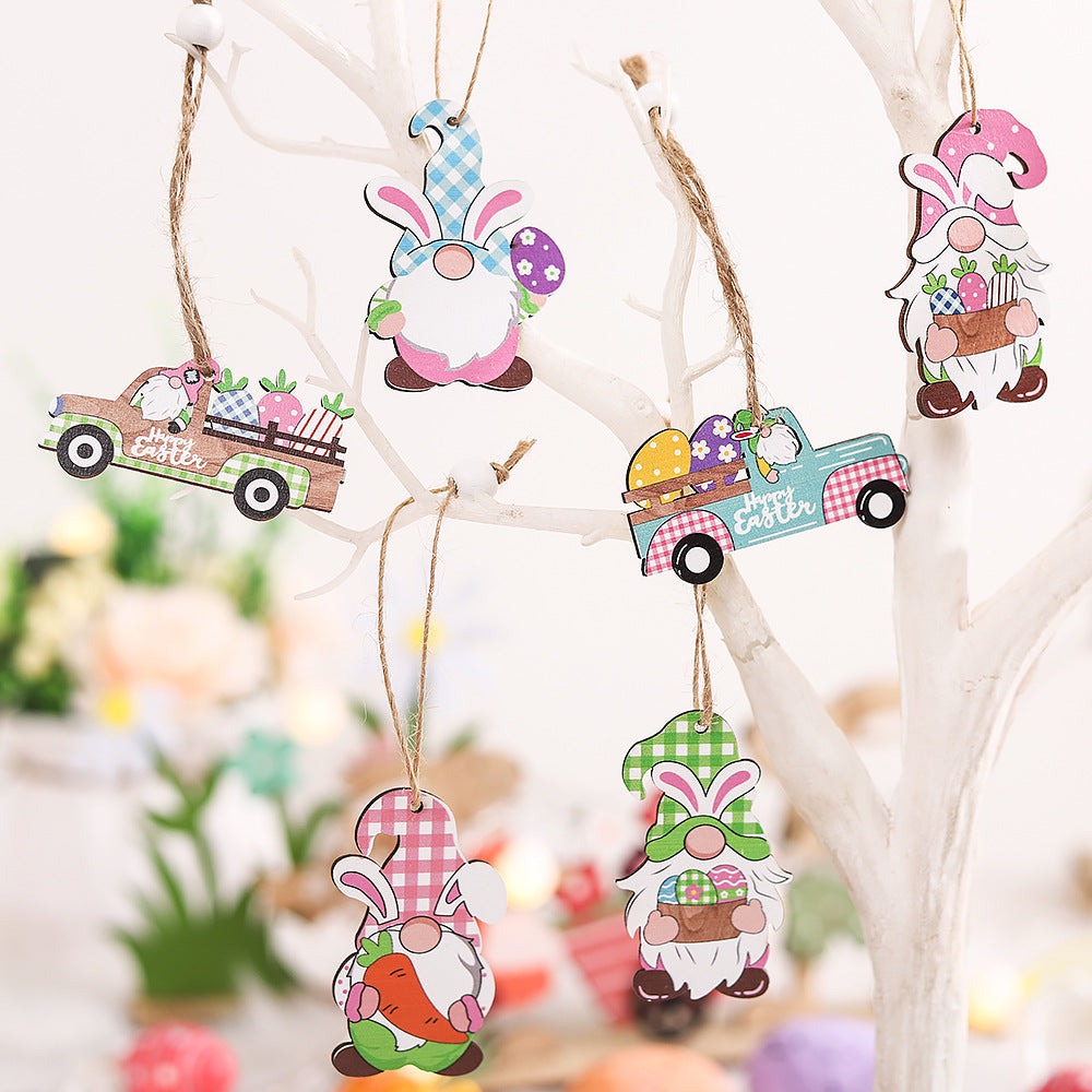 Easter Decorations Wooden Rabbit Car Charm
