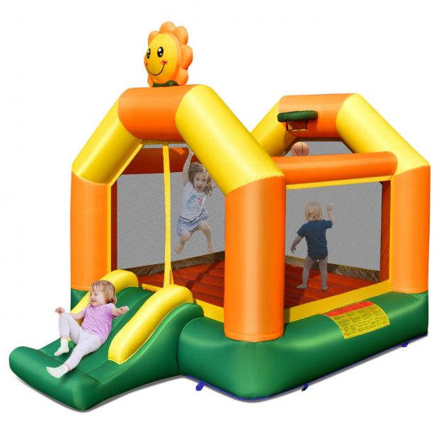 Inflatable Bounce House with Slide and Basketball Rim