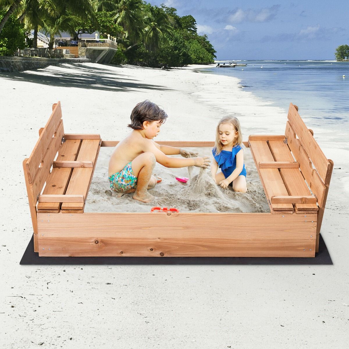 Outdoor Kids Sand Pit Ball Box with 2 Foldable Bench Seats