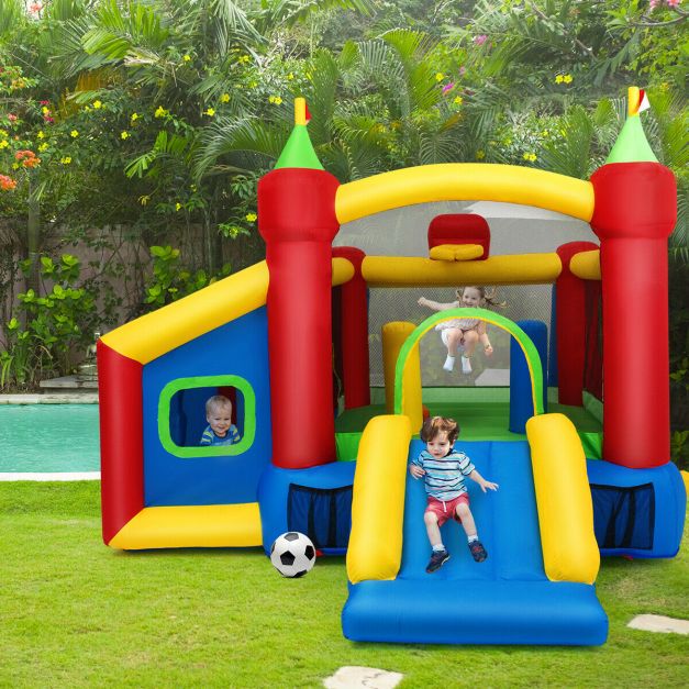 Inflatable Bounce House with 100 Ocean Balls and Basketball Hoop