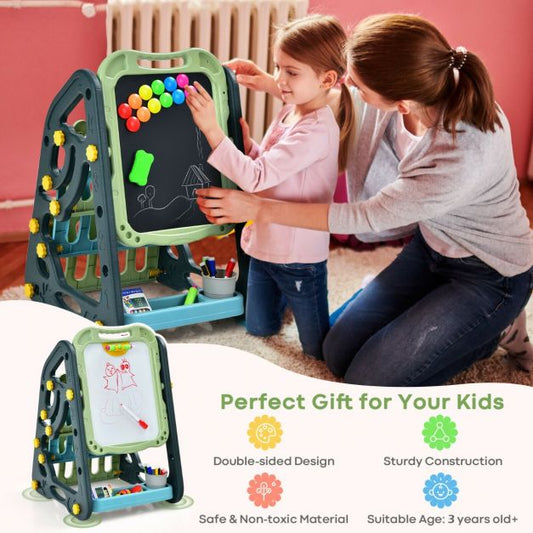 3 in 1 Kids Art Easel with Book Storage Rack and Accessories