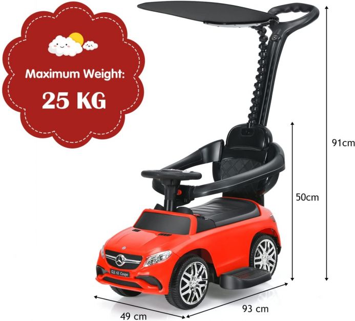 3-in-1 Mercedes Benz Licensed Kids Ride On Push Car with Canopy