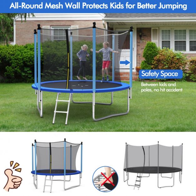 8/10/12FT Outdoor Trampoline with Enclosure Net and Ladder